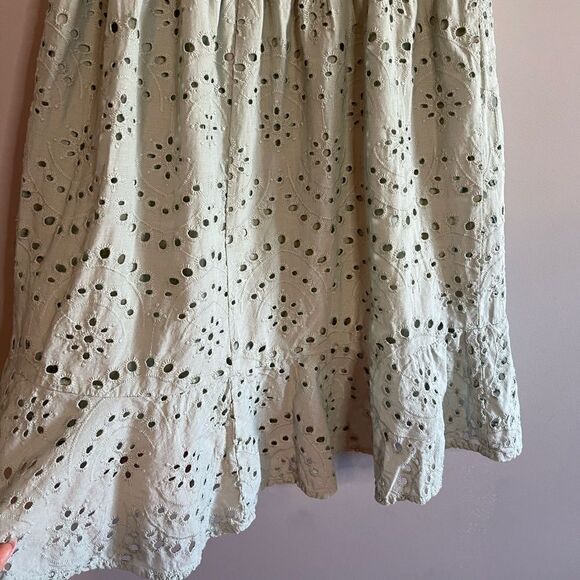 Japna Light Green Eyelet Flutter Sleeve Embroidered Ruffle Mini Dress | SZ L - Picture 5 of 13